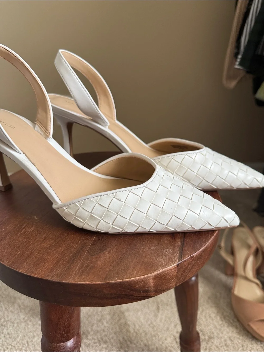 Women’s White Woven Pointed Slingback Flats